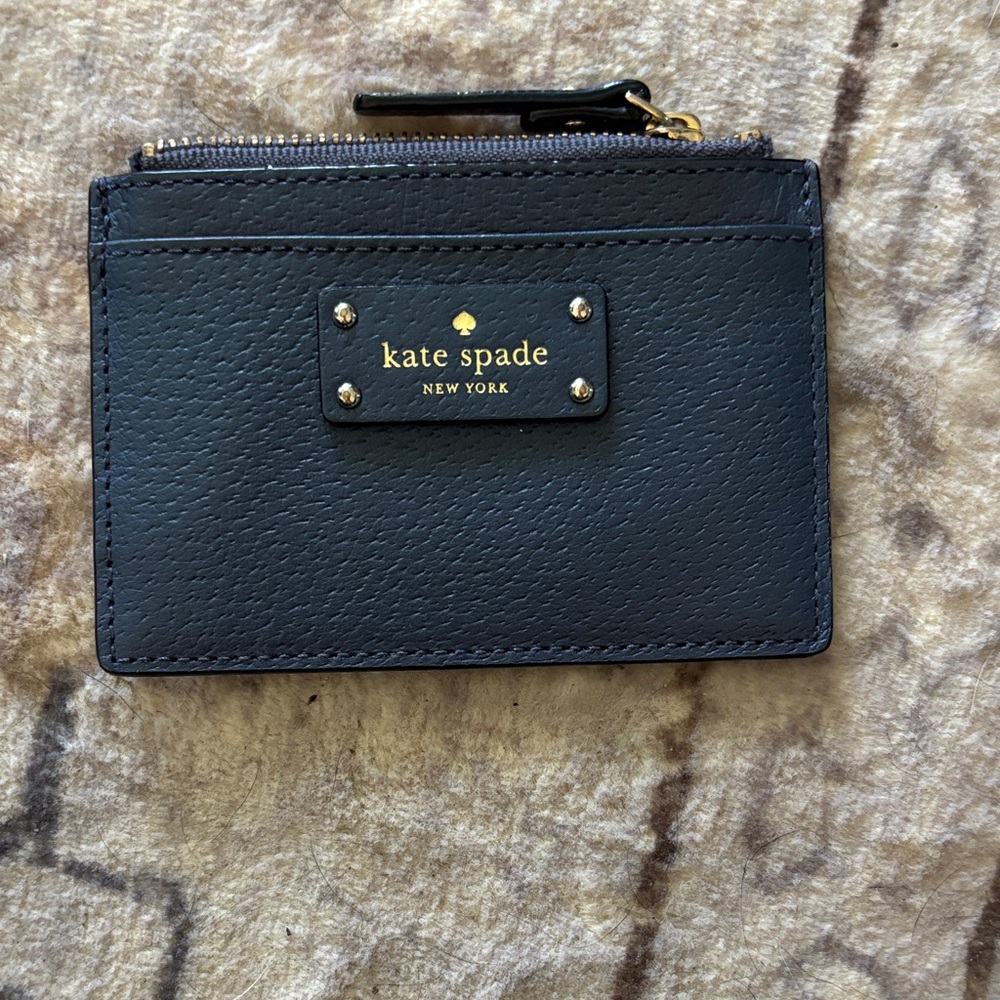 Kate Spade Black Leather Card Holder with Gold Details